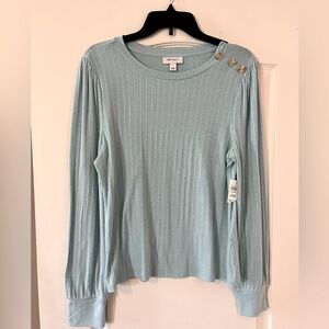 NEW! On 34th Brand Light Blue/Green Long Sleeve Light weight Blouse Size Large